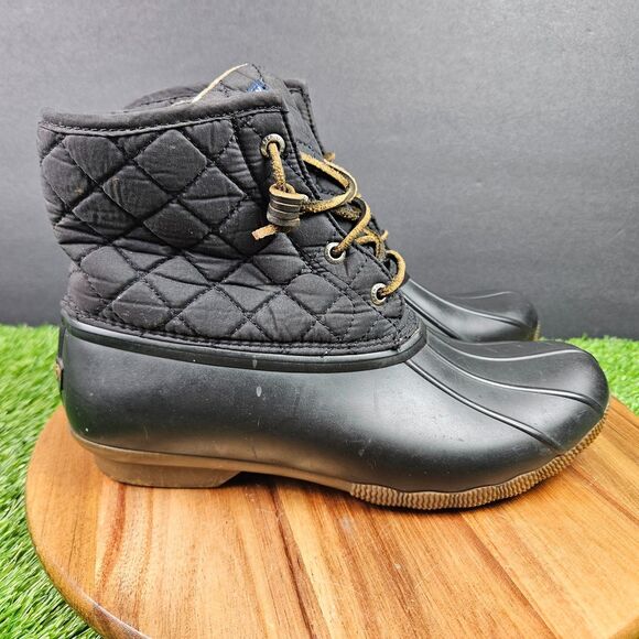 Sperry Duck Boots Womens 9 M Saltwater Quilted Black Waterproof Lace Up STS94063 - Picture 1 of 11